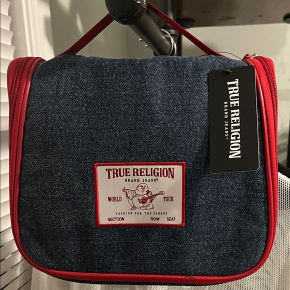 True Religion Handbags - True Religion Denim and Red Toiletry Bag